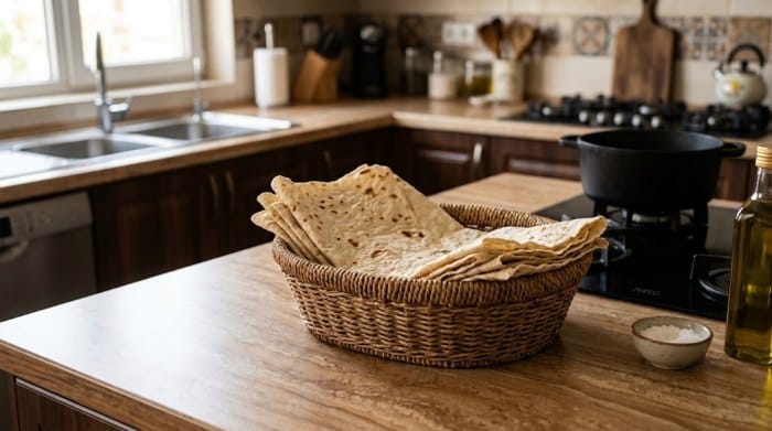 یک ظرف نان لواش برش خورده