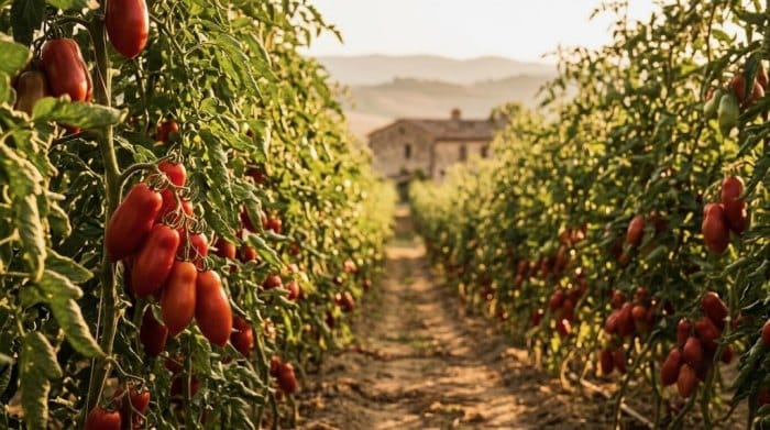 یک مزرعه گوجهفرنگی سن مارتزانو در ناپل ایتالیا