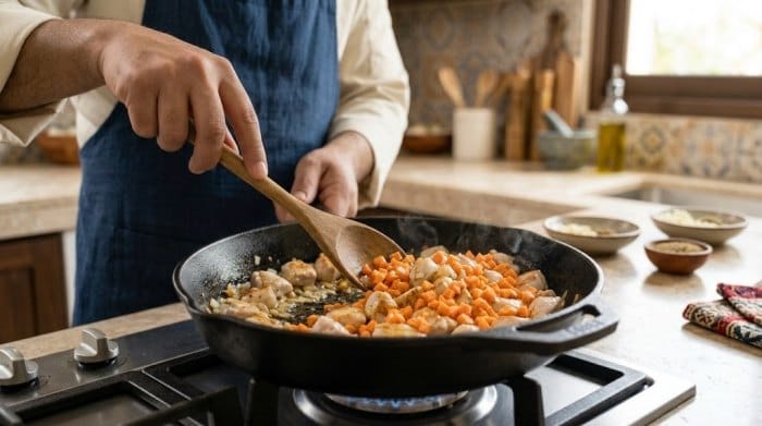 آمادهسازی مایه ماکارونی مرغ و هویج