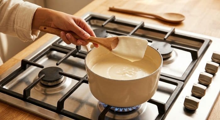تهیه سس بشامل روی گاز برای لازانیای گیاهی