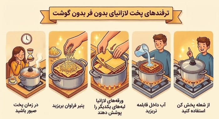 اینفوگرافیک ترفندهای پخت لازانیای بدون فر بدون گوشت