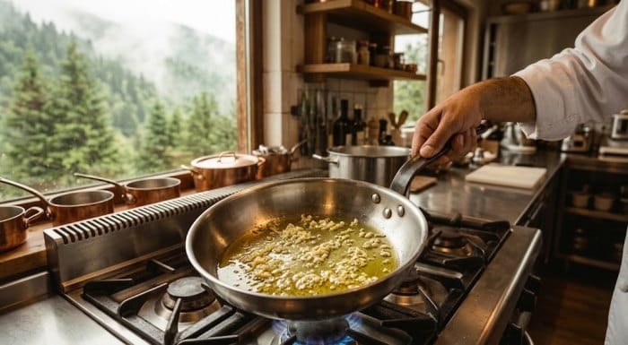 تفت دادن سیر در ماهیتابه و در روغن زیتون