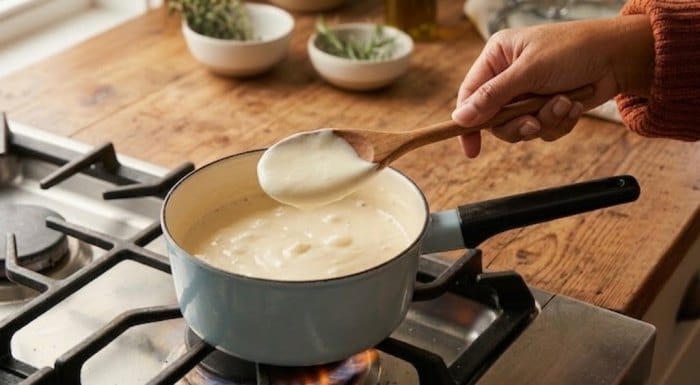 غلیظ شدن سس بشامل بعد از افزودن شیر