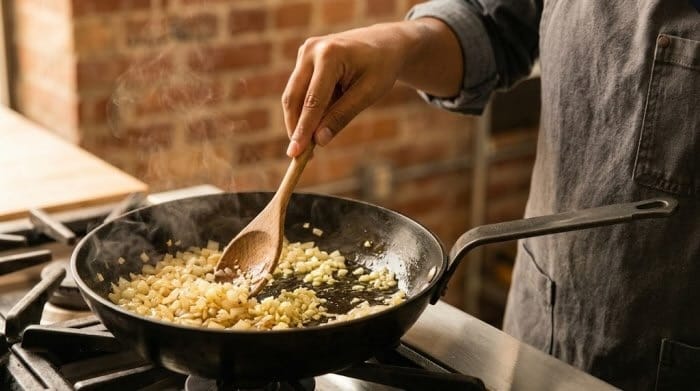 تفت دادن سیر و پیاز در روغن