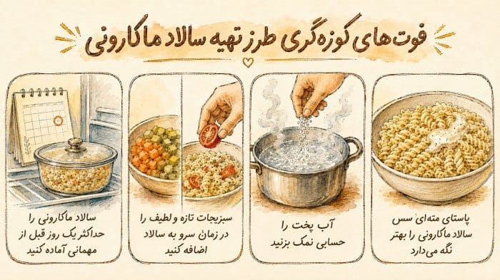 اینفوگرافیک فوت‌های کوزه‌گری طرز تهیه سالاد ماکارونی