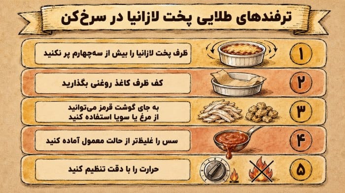 اینفوگرافیک ترفندهای طرز تهیه لازانیا در سرخ کن