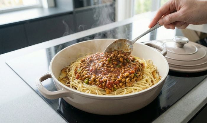 دم کردن ماکارونی با سویا