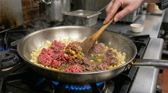 اضافه کردن گوشت به مایه ماکارونی