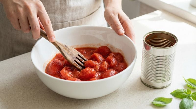 له کردن گوجه فرنگی کنسروی برای طرز تهیه سس مارینارا