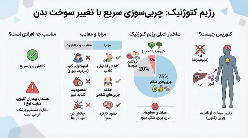 اینفوگرافیک رژیم لاغری کتوژنیک در یک نگاه