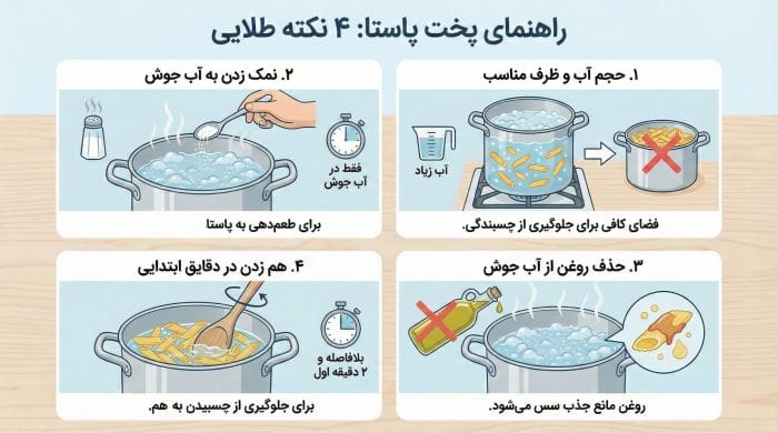 اینفوگرافیک مراحل پخت پاستا