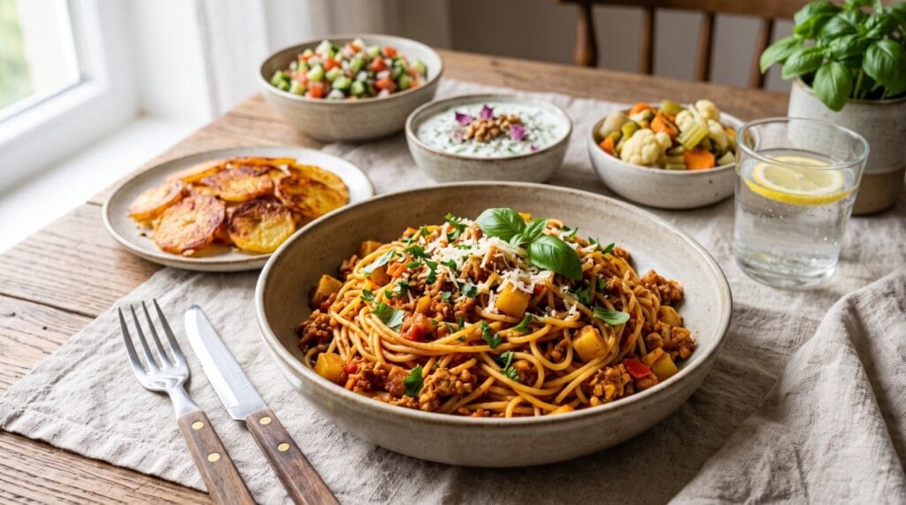 طرز تهیه ماکارونی با سویا و سیب زمینی