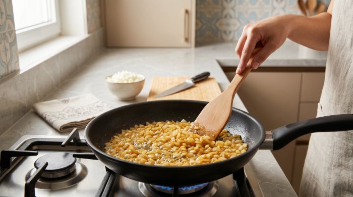تفت دادن پیاز در ماهیتابه