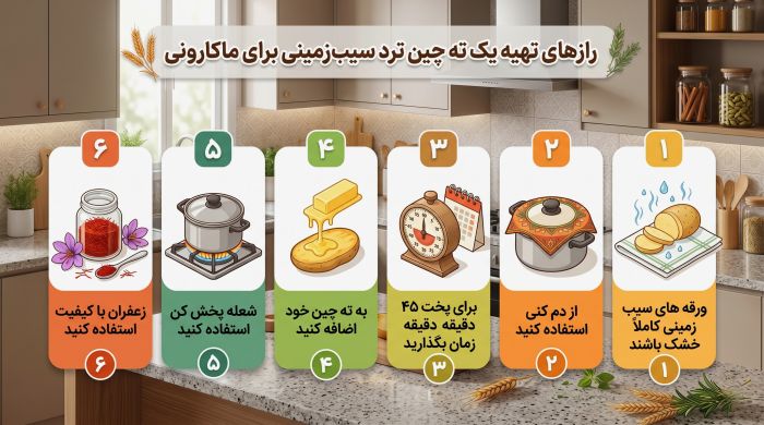 رازهای تهیه یک ته چین ترد برای ماکارونی