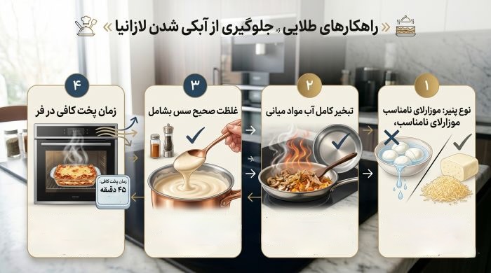 روش‌های جلوگیری از آبکی شدن لازانیا با مرغ ریش ریش