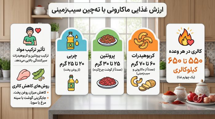 جدول ارزش غذایی ماکارونی با ته چین سیب زمینی
