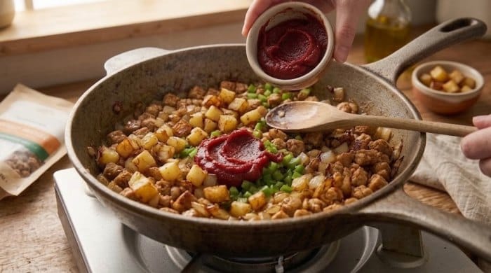 اضافه کردن رب گوجه به مایه ماکارونی