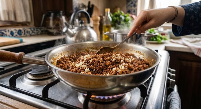 Making Persian Macaroni Recipe Sauce